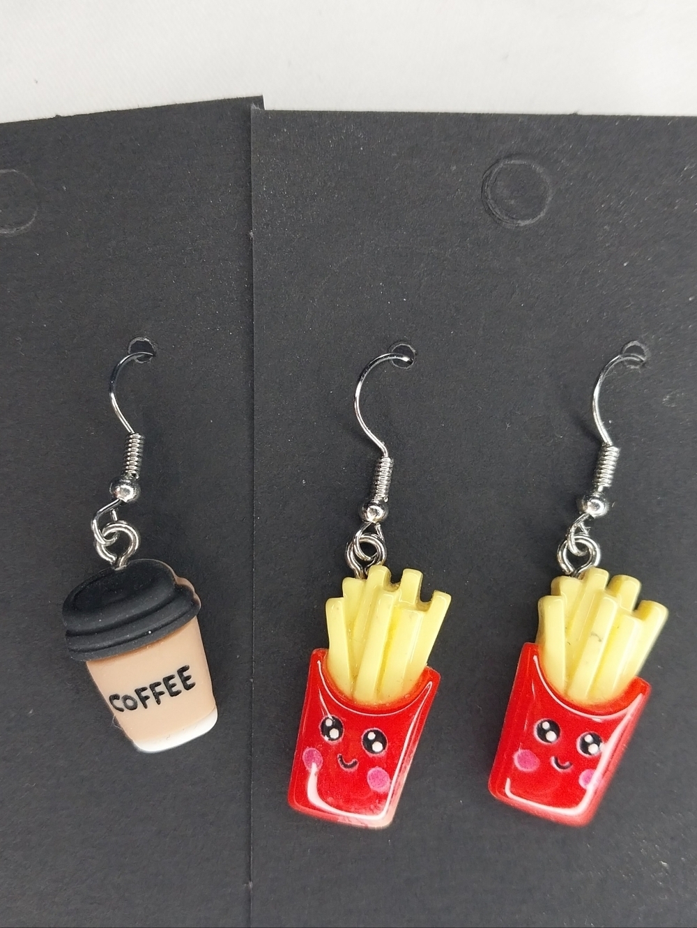 Kawaii Coffee Cup & Fries Dangle Earrings - Beige, Black, Red, Yellow - Picture 2 of 3